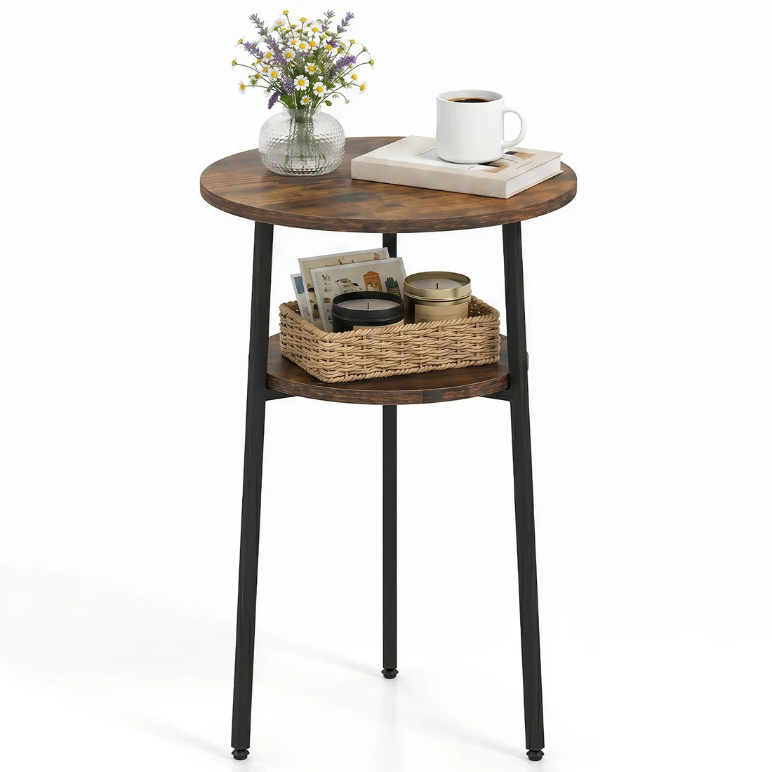 Ronde bijtafel met metalen frame en twee lagen